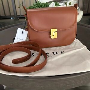 soeur Tan Leather Crossbody Bag with Gold Hardware